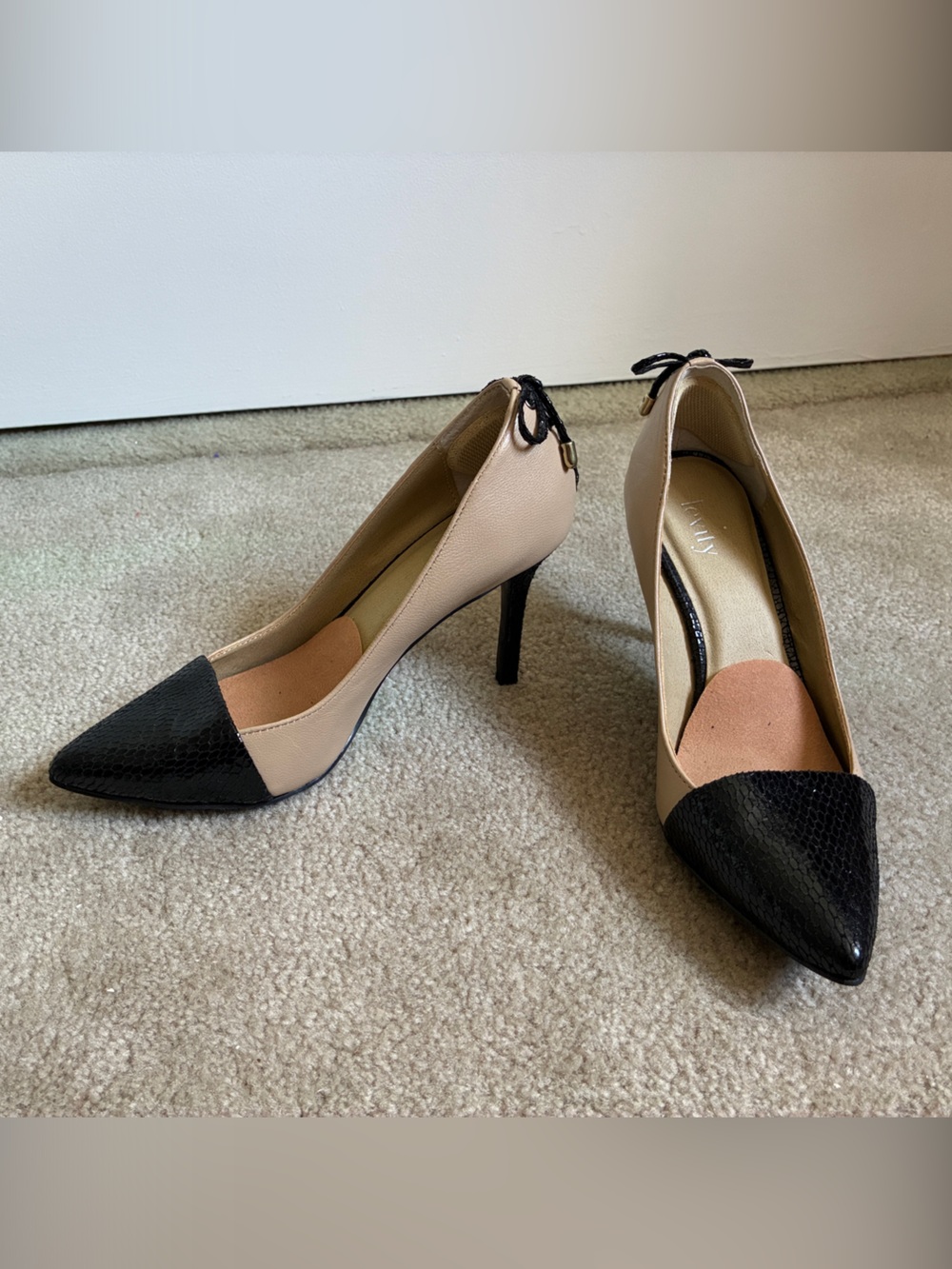levity Two-Tone Pointed Toe Stiletto Pumps - Black & Beige